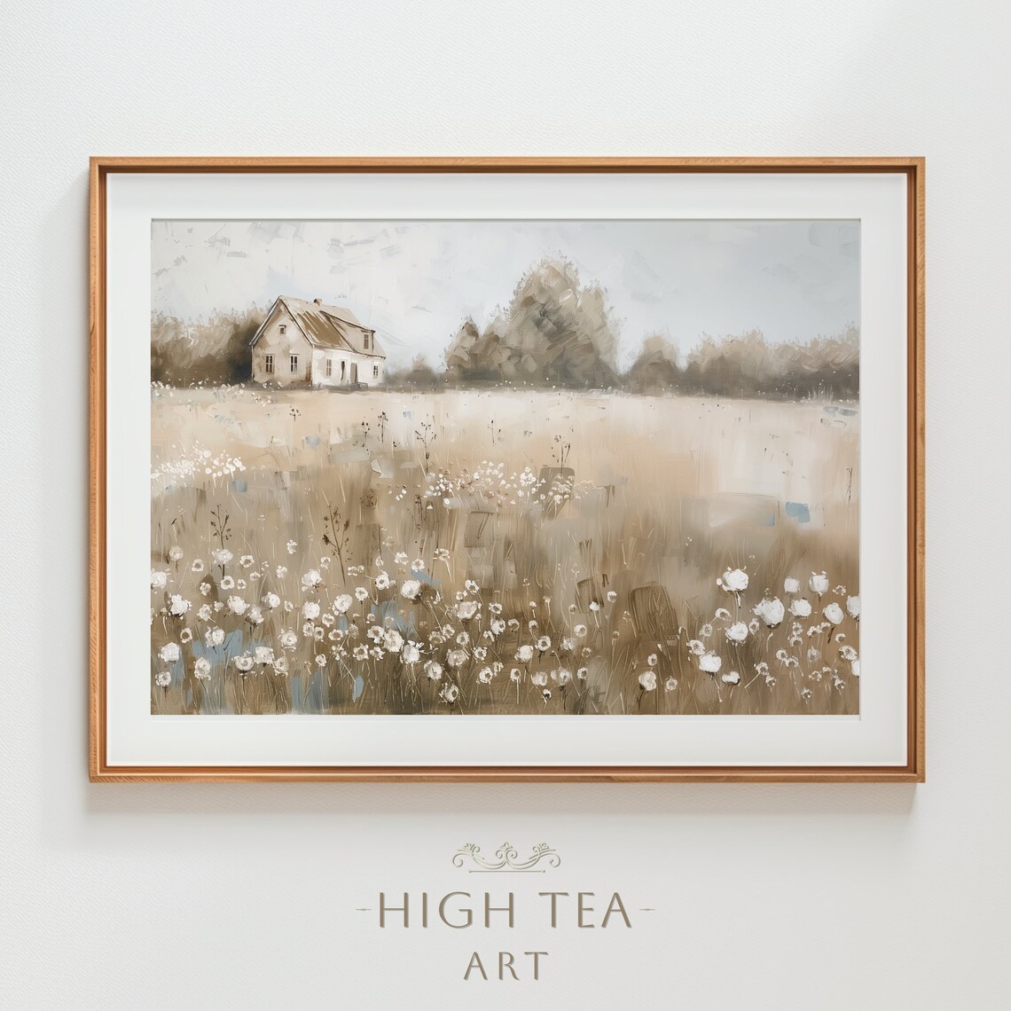 Country Farmhouse Wildflower Field Vintage Oil Painting Print