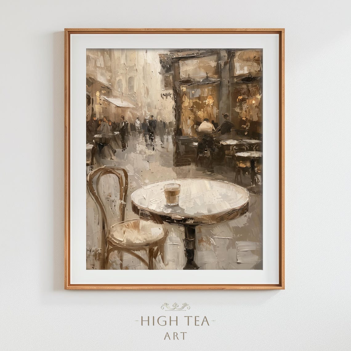 Cafe Latte Coffee Table Old Town Street Scene Oil Painting Poster