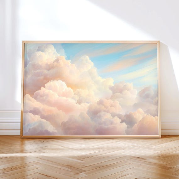 Pastel Cloud Print Neutral Sky Wall Art For Nursery Or Bedroom
