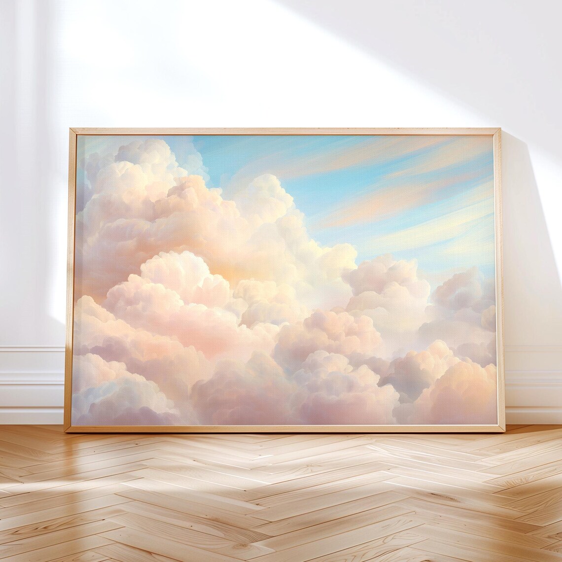 Pastel Cloud Sky Painting Soft Pink Cream Dreamy Neutral Nursery Art Print