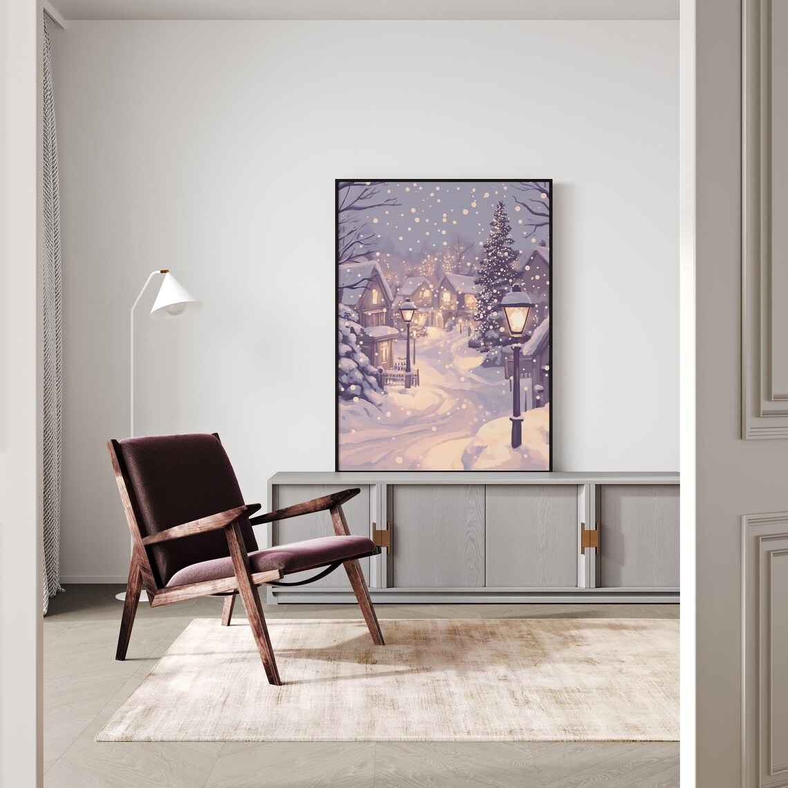 Christmas Village Painting, Winter Holiday Decor - Image 3