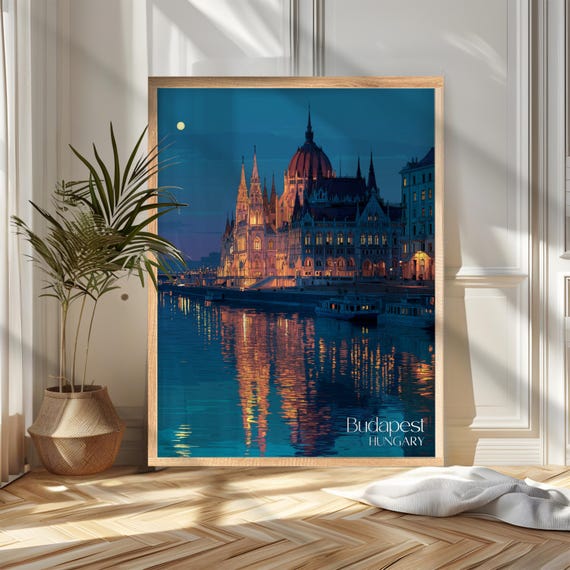 Budapest Travel Poster Print Hungarian Parliament Building Wall Art Wanderlust Home And Office Decor Gift For Travelers