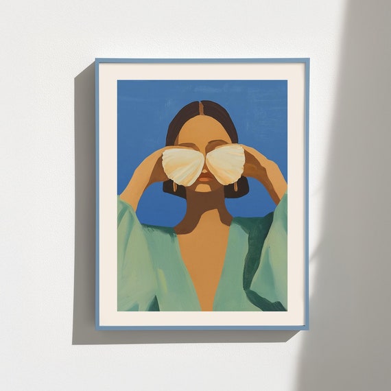 Minimalist Seashell Woman Art Print For Modern Coastal Decor Contemporary Poster Seashell Artwork Abstract People Art Print