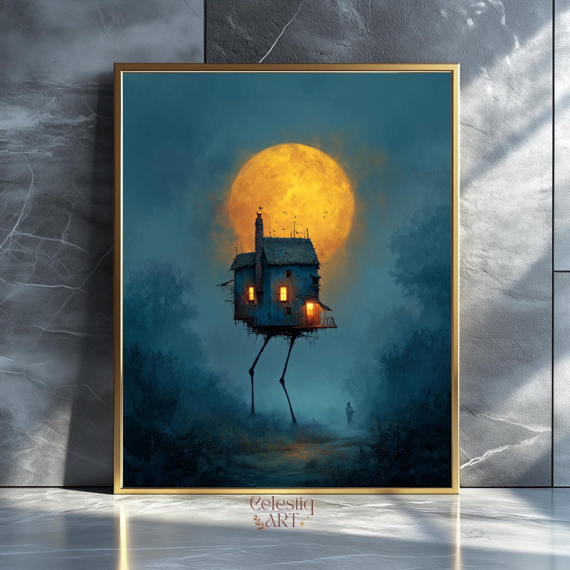 Baba Yaga Chicken Leg House Full Moon Dark Folklore Fantasy Wall Art
