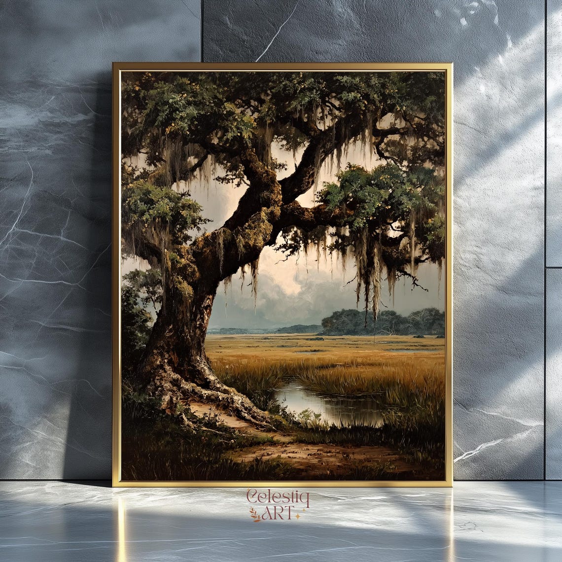 Live Oak Tree With Spanish Moss Marsh Southern Landscape Art Print