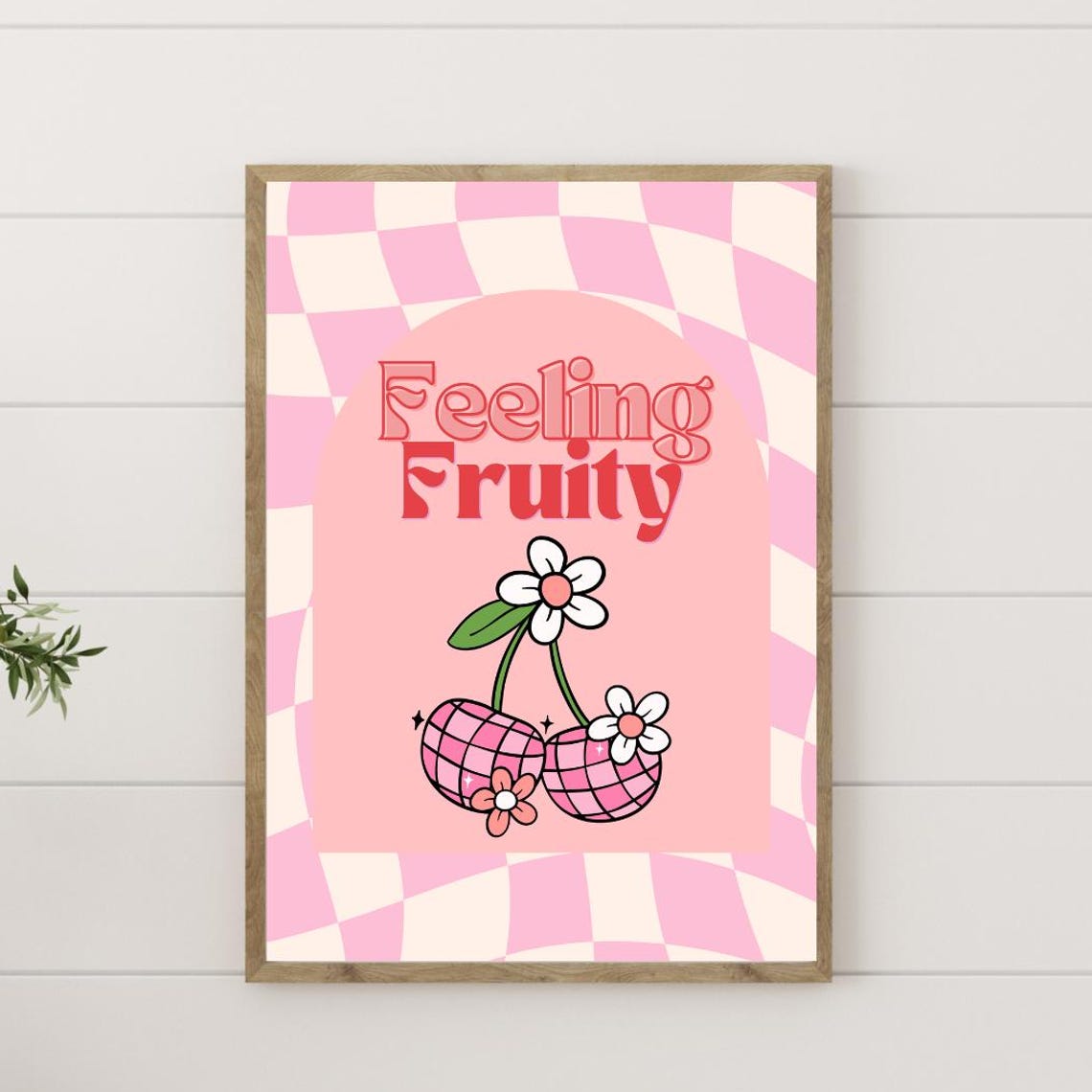 Feeling Fruity Disco Cherries Funky Pink Checkerboard Art Print