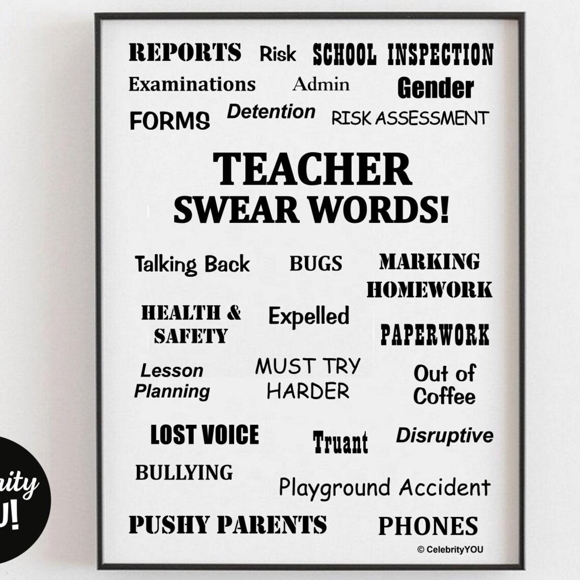 Teacher Swear Words Humor Home Office Wall Art Print