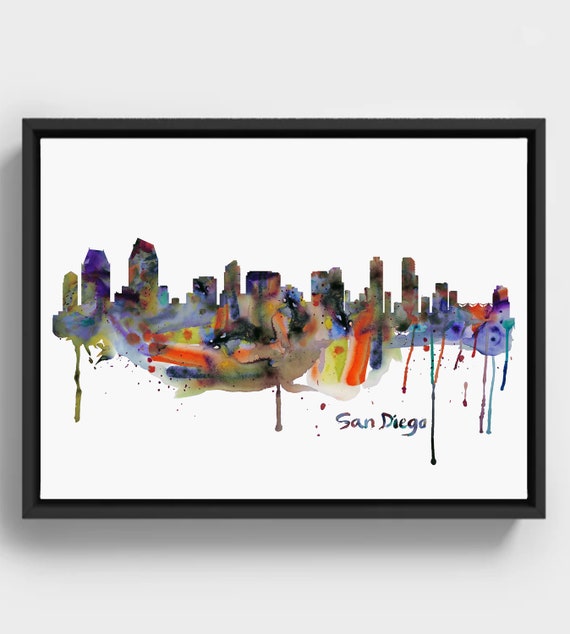 San Diego Skyline Watercolor Art Print Abstract Cityscape