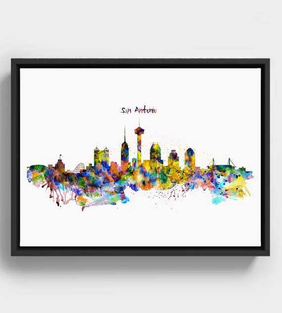 San Antonio Skyline Watercolor Texas Cityscape Wall Art Instant