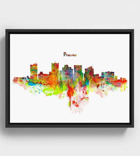 Phoenix Skyline Watercolor Print Abstract Cityscape Art Instant