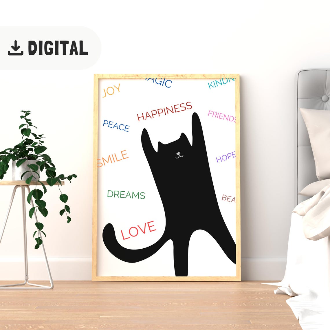 Joyful Black Cat with Handwritten Words of Love and Hope Art Poster - Image 2