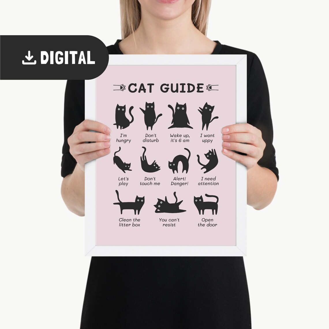 Cat Guide Funny Black Cat Poses and Meanings Chart Poster for Cat Lovers - Image 2