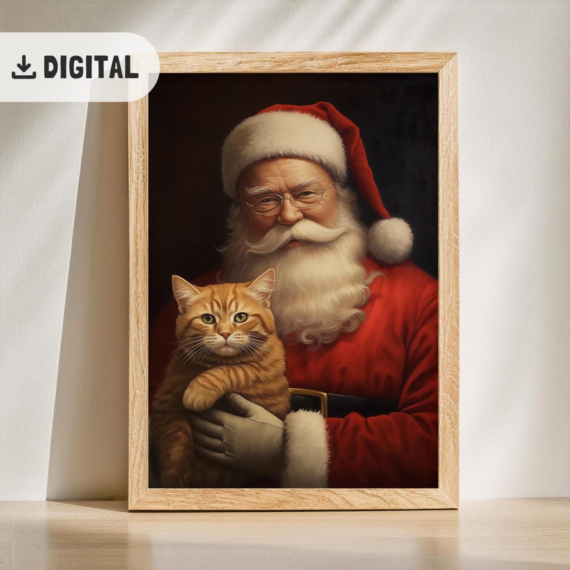 Santa Claus With Orange Tabby Cat Ornate Vintage Christmas Poster - Image 2