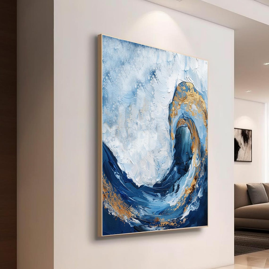 Blue Gold Ocean Wave Foam Crest Textured Abstract Seascape Art Poster - Image 4
