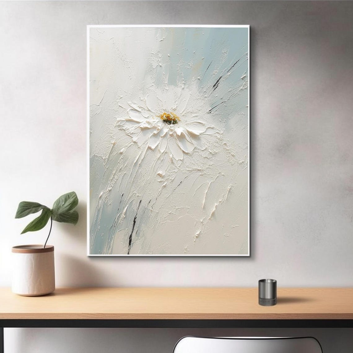 White Flower Yellow Center Loose Petals Airy Abstract Art Poster - Image 3
