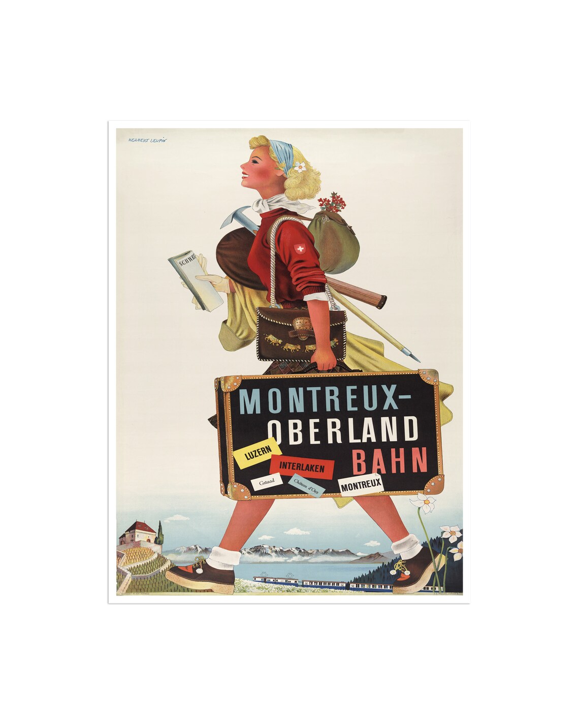 Montreux Oberland Bahn Swiss Alps Travel Vintage Railway Poster