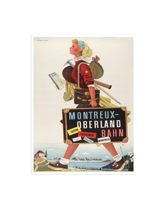 Montreux Travel Poster Switzerland Art Swiss Sign Lake Geneva Print Zt121a
