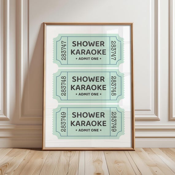 Shower Karaoke Ticket Poster Bathroom Wall Art Singing Funny Print Preppy Decor Vintage Trendy Optional Frame