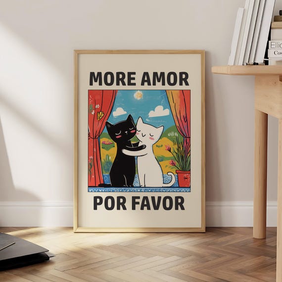 Cat Love Poster More Amor Por Favor Print Minimalist Cats Wall Art Retro Funny Cute File