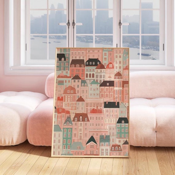 Vintage Houses Art Print Funky Home Illustration Wall Decor Vibrant Artwork For Home Apartment Buildings Poster