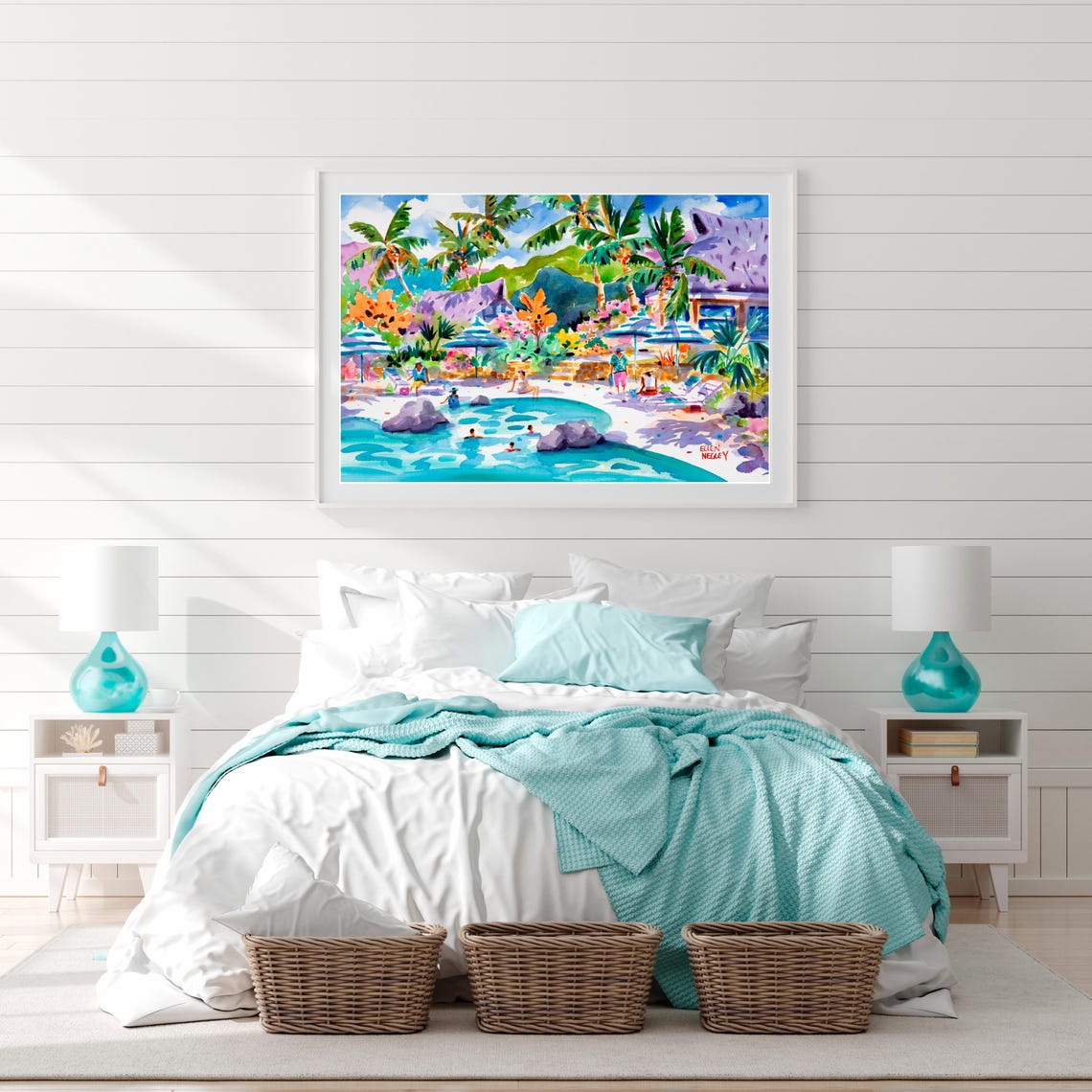 Tropical Resort Swimming Pool with Palm Trees Watercolor Poster - Image 2