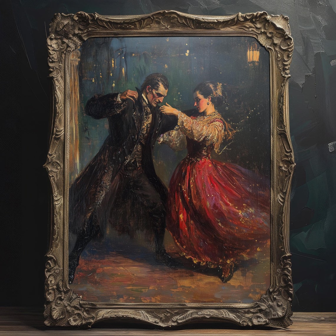 Midnight Dance Dark Academia Victorian Couple Oil Painting Poster