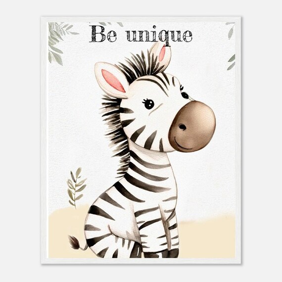 Be Unique Cute Baby Zebra Watercolor Nursery Kids Room Poster
