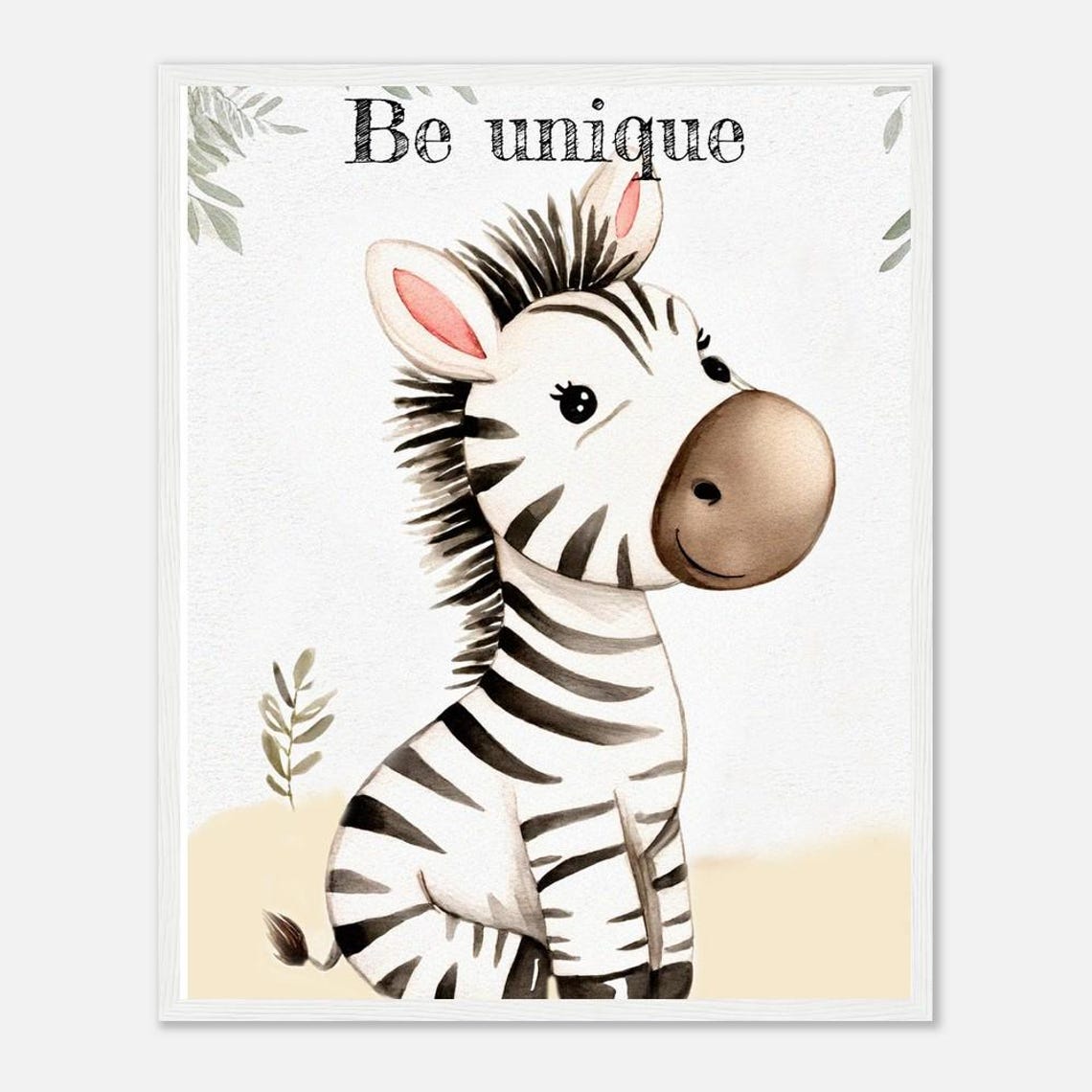Be Unique Cute Baby Zebra Watercolor Nursery Kids Room Poster