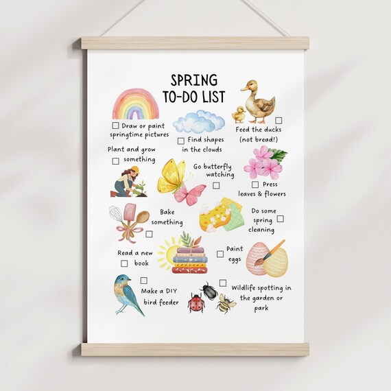 Spring To Do List Kids Seasonal Activities Checklist Wall Poster
