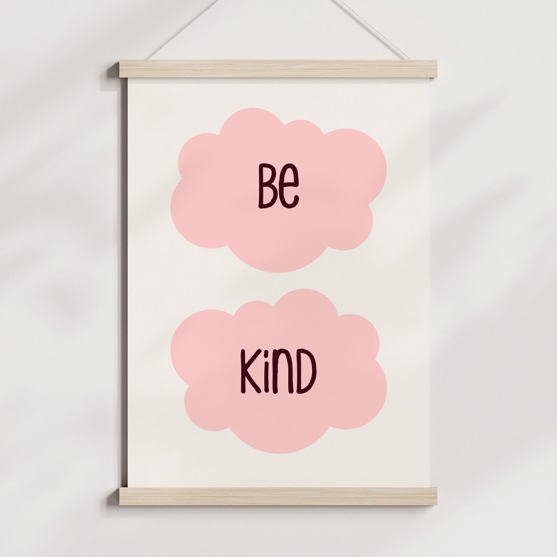 Be Kind Pastel Pink Cloud Cute Kids Room Affirmation Wall Poster