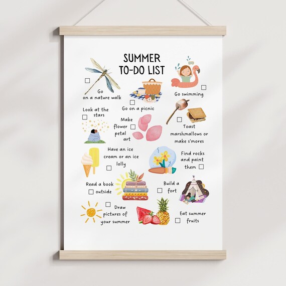 Summer To Do List Fun Kids Activities Checklist Bucket List Poster