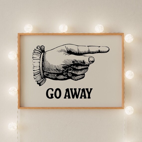 Go Away Art Vintage Manicule Minimalist Print Pointing Finger Funny Wall Art Vintage Poster