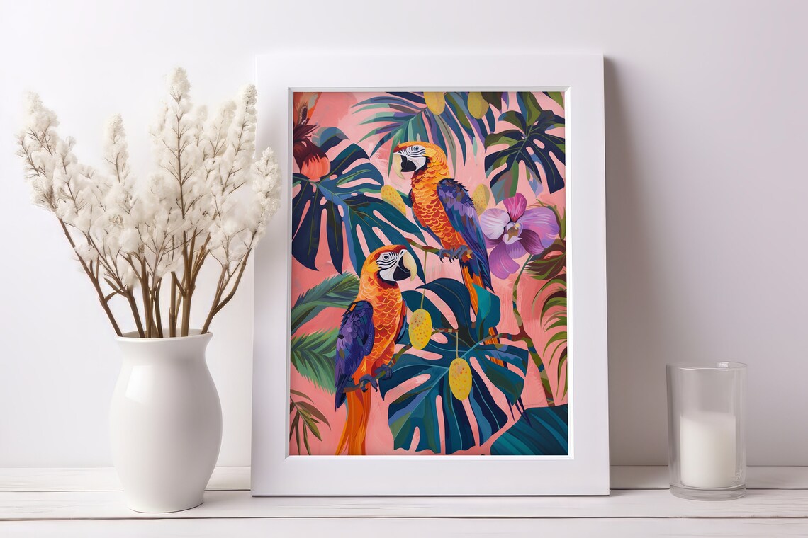 Colorful Parrot Jungle Art Print, Maximalist Safari - Image 3
