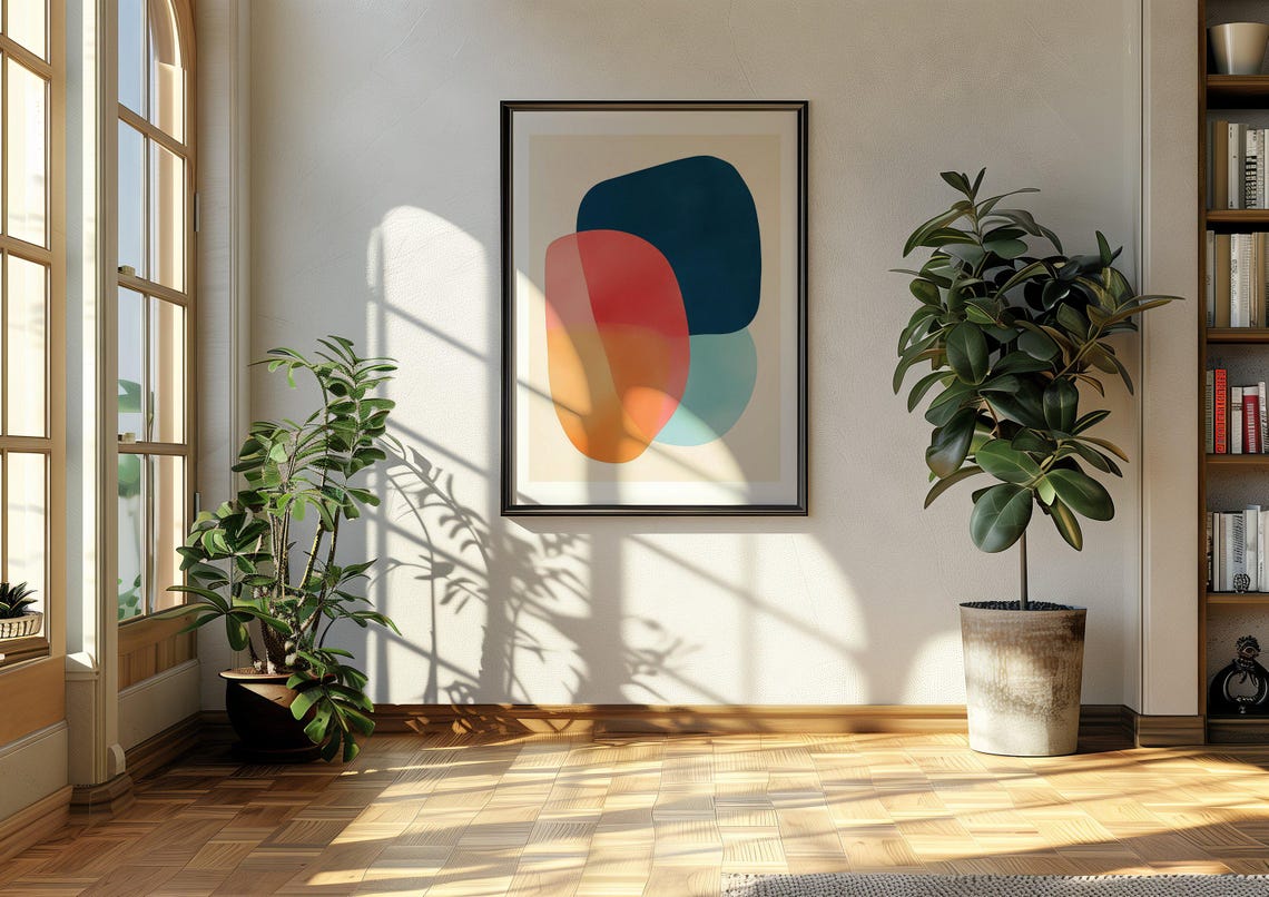 Navy Coral and Mint Translucent Layered Abstract Shapes Poster - Image 4