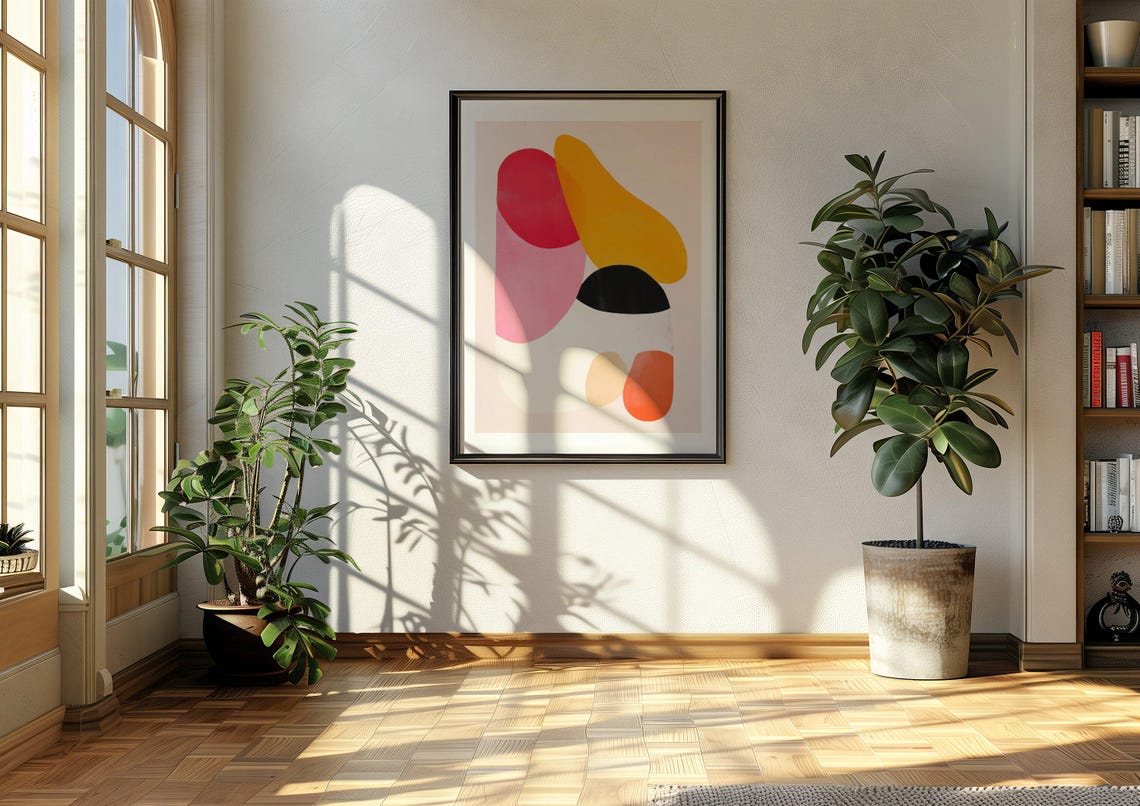 Red Mustard and Pink Organic Shapes Bold Modern Abstract Poster - Image 2