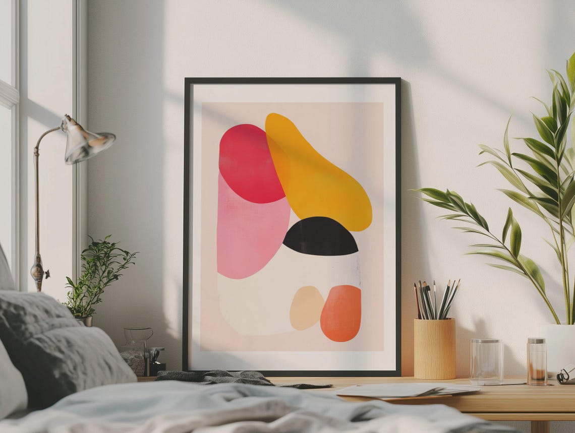 Red Mustard and Pink Organic Shapes Bold Modern Abstract Poster - Image 4