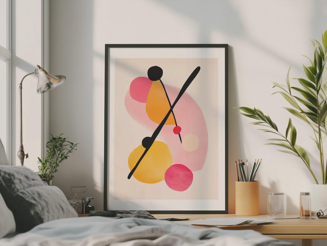 Pink Gold and Black Geometric Bauhaus Inspired Abstract Poster - Image 3