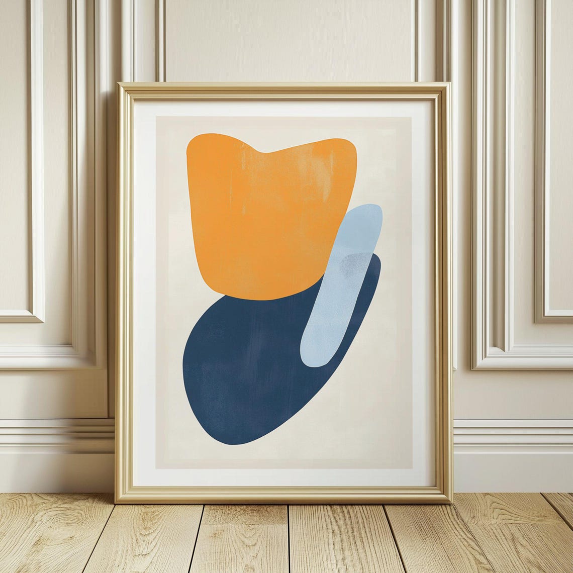 Bold Orange and Navy Organic Shapes Mid Century Abstract Poster - Image 3