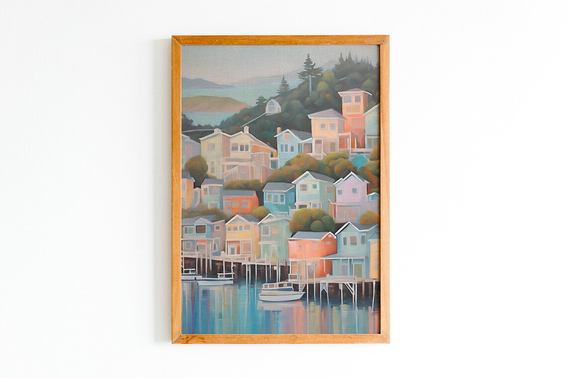 Sausalito California Pastel Beach House Travel Poster - Image 4