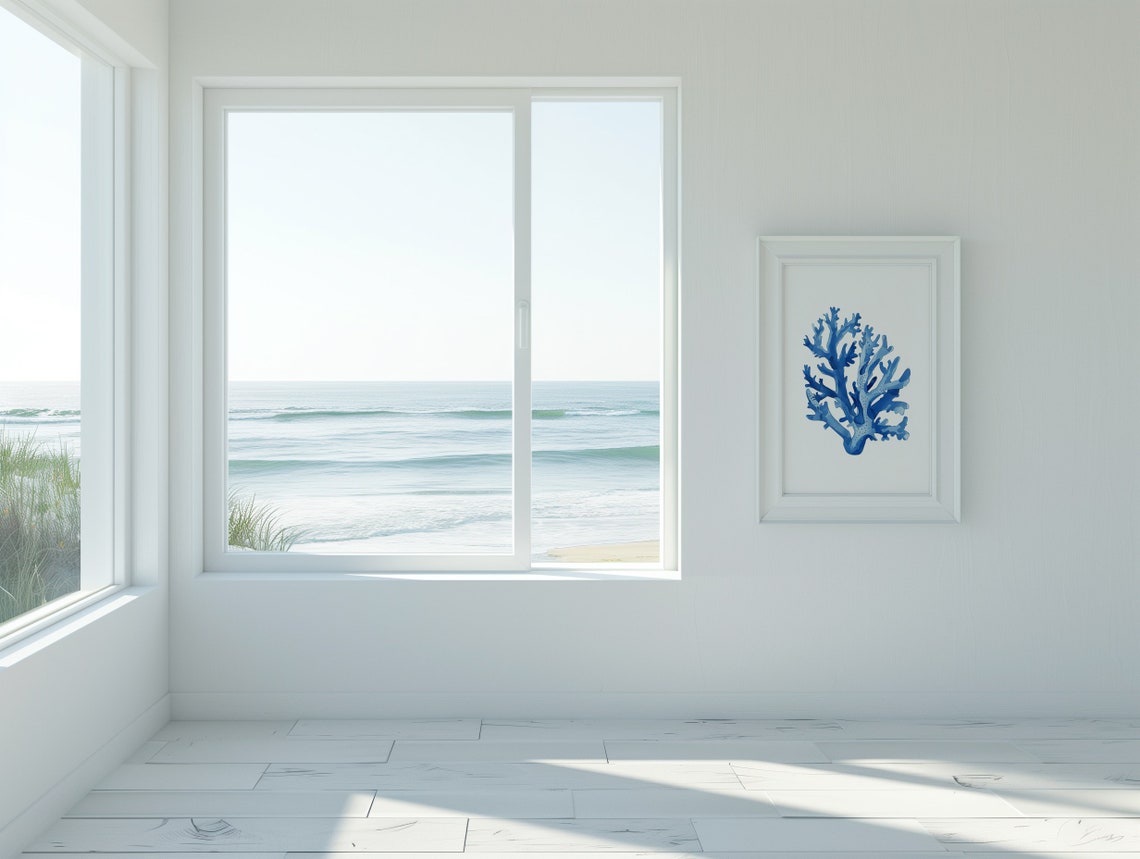 Blue Coral Branch Watercolor Coastal Minimalist Beach Art Poster - Image 2