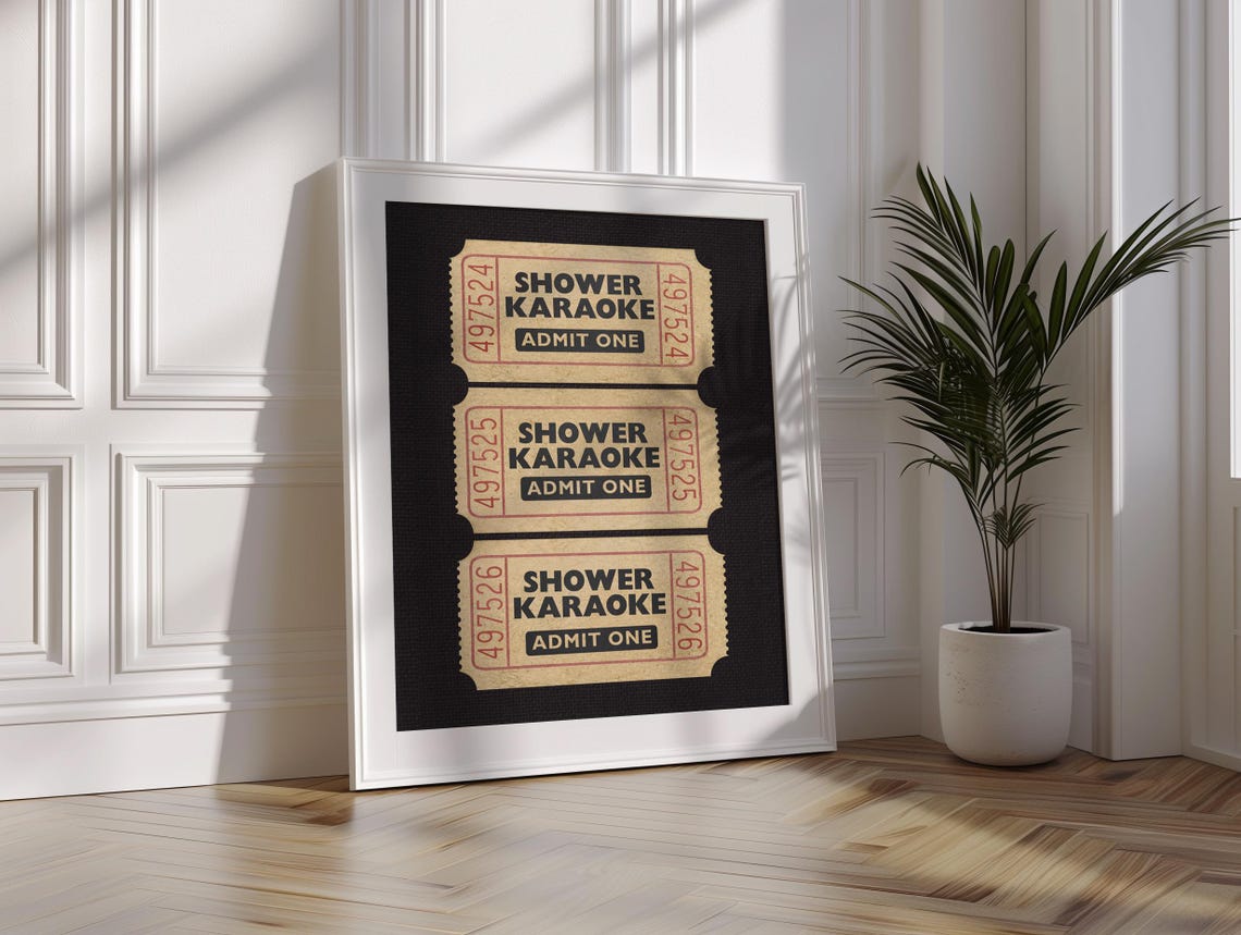 Shower Karaoke Admit One Funny Vintage Ticket Stub Trio Poster - Image 3