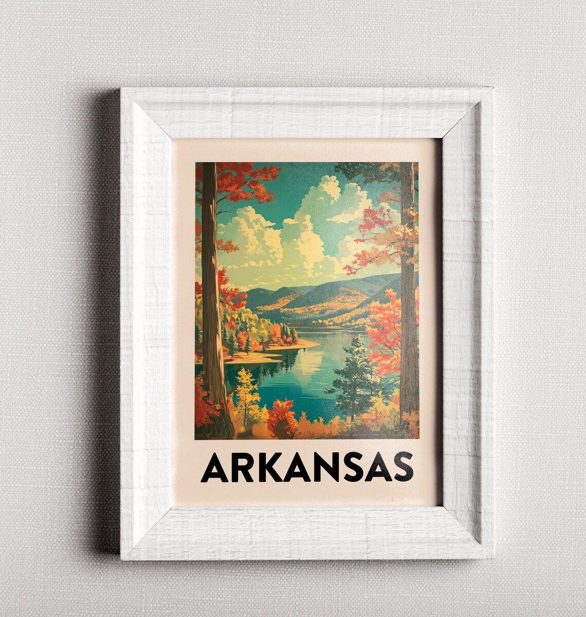 Vintage Arkansas Autumn Lake Mountains Retro Travel Destination Poster - Image 3