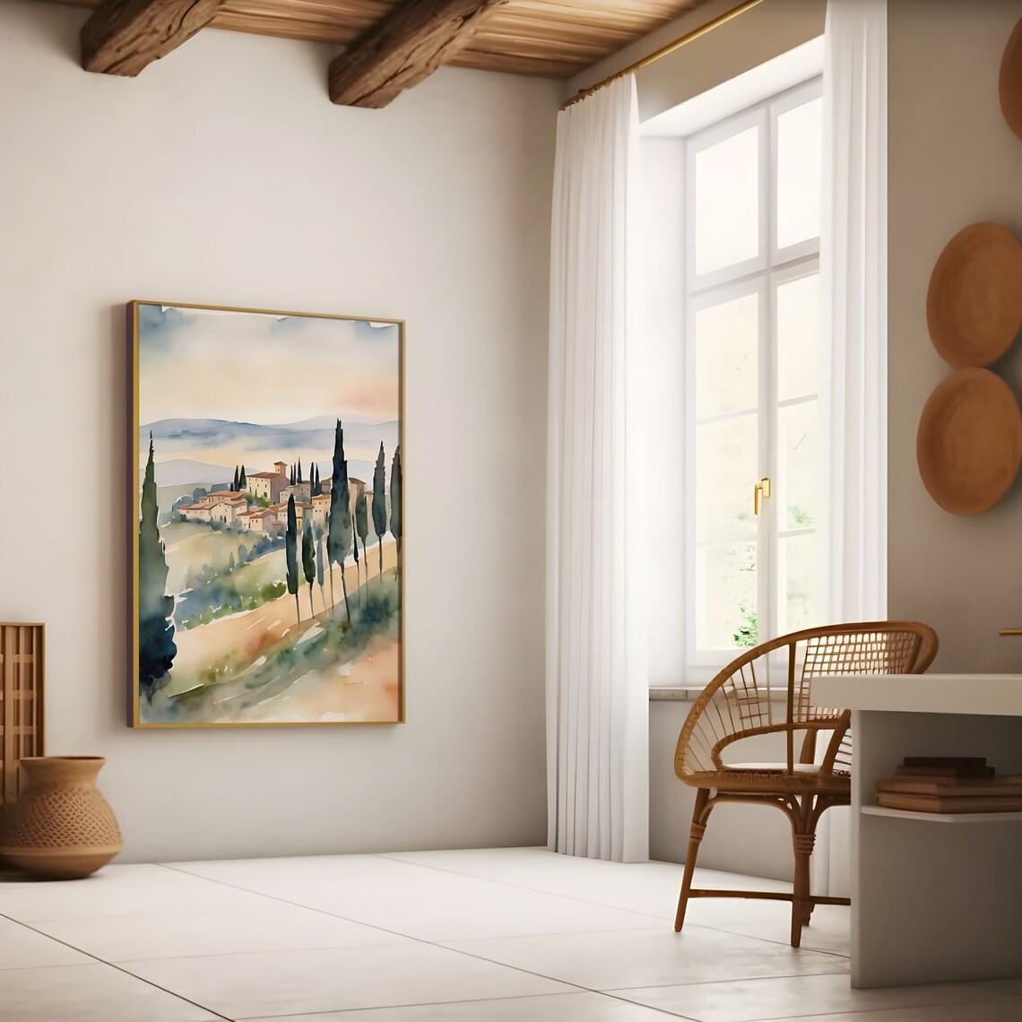 Tuscany Landscape Watercolor Art Print, Siena Italy - Image 4