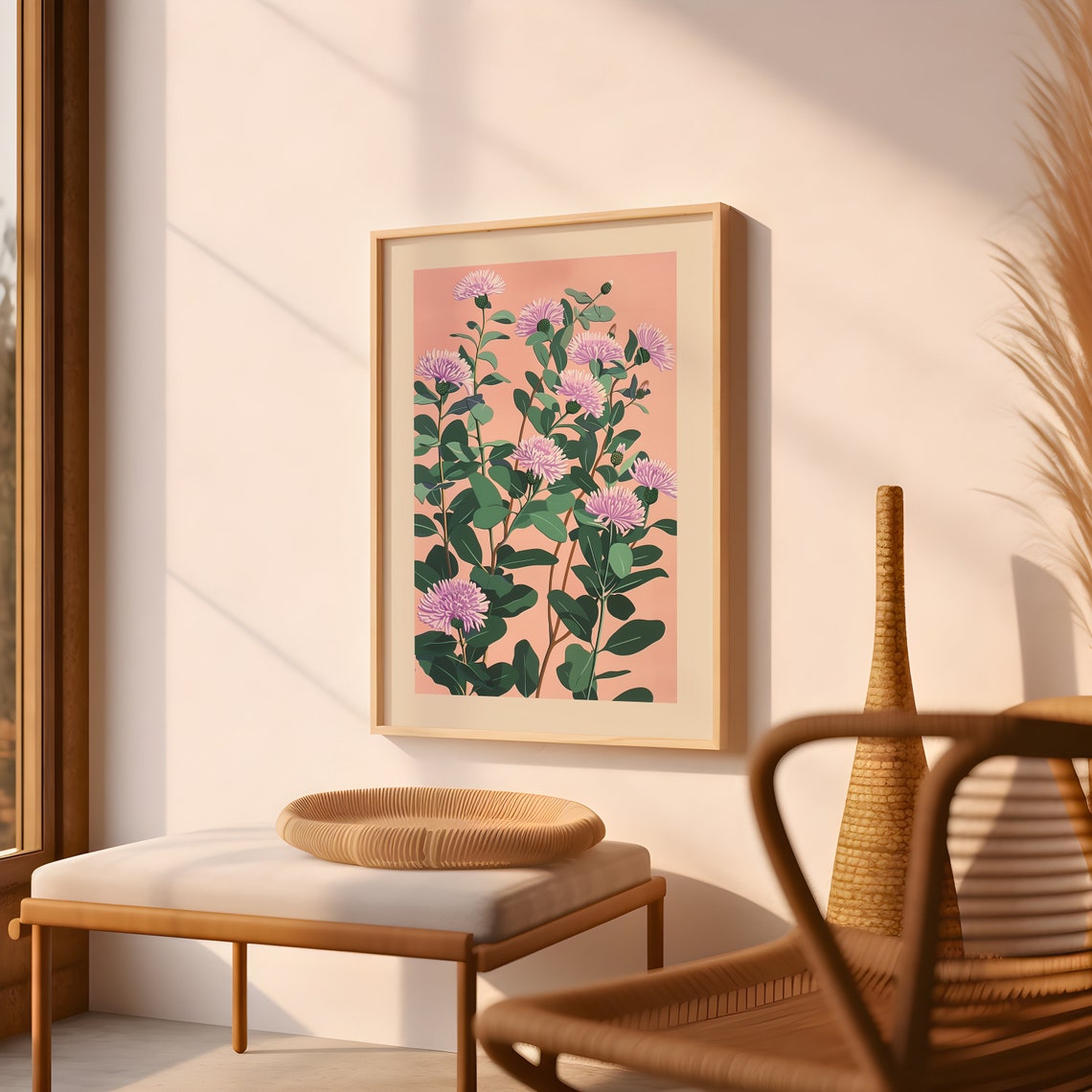 September Aster Birth Flower Botanical Pink Painting Art Poster - Image 4