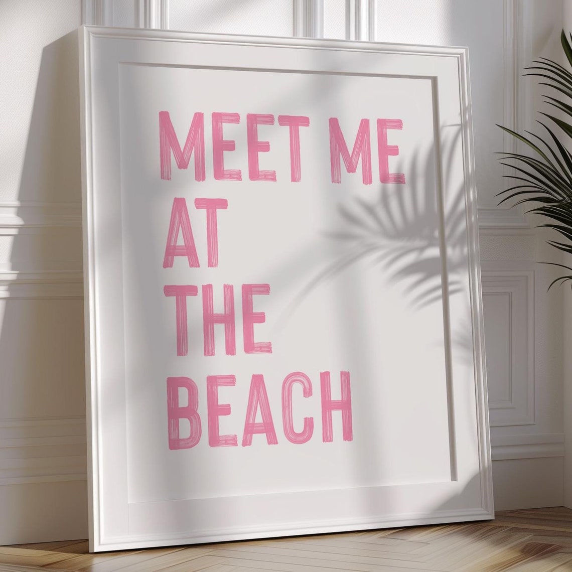 Meet Me At The Beach Pink Typography Coastal Quote Poster Decor
