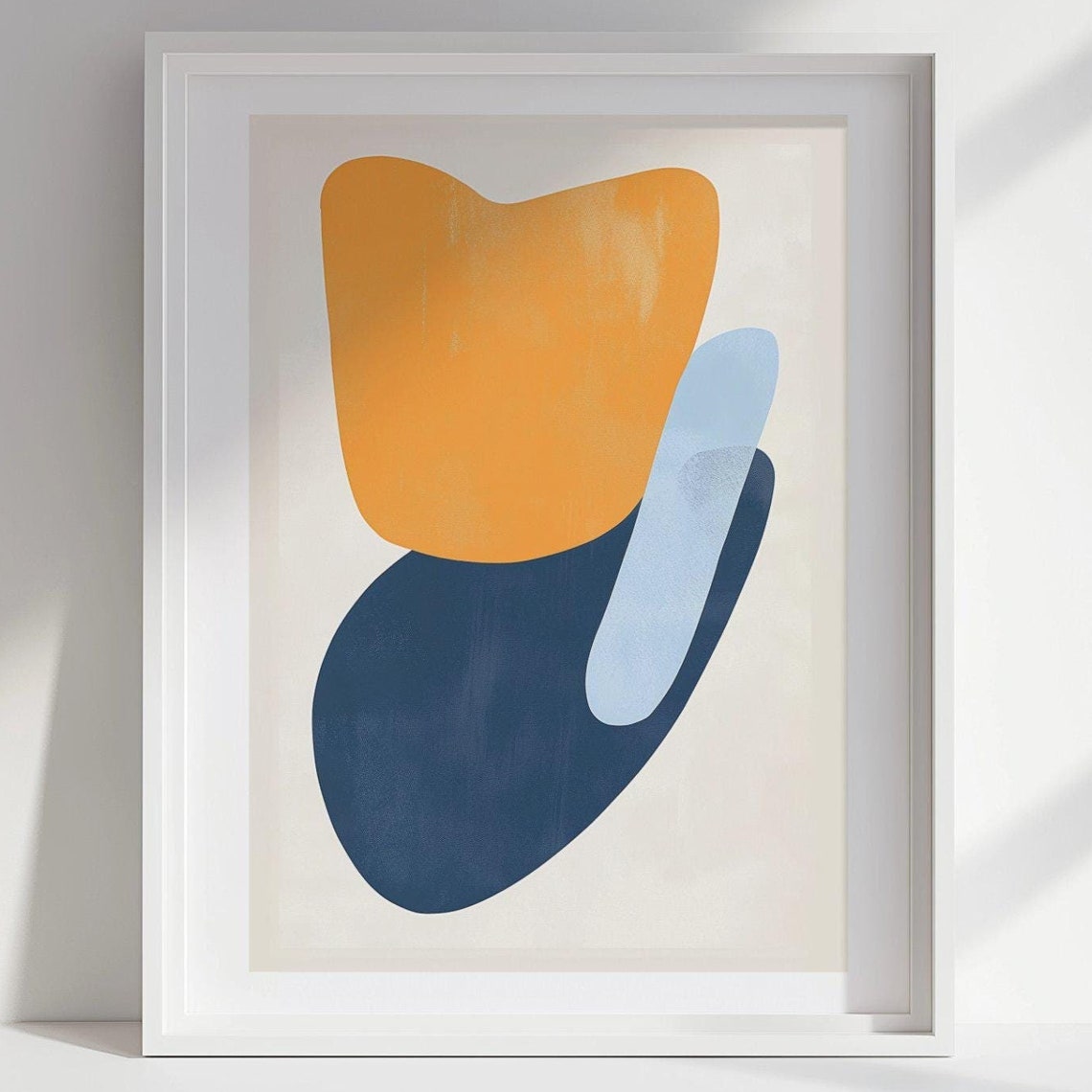 Bold Orange and Navy Organic Shapes Mid Century Abstract Poster