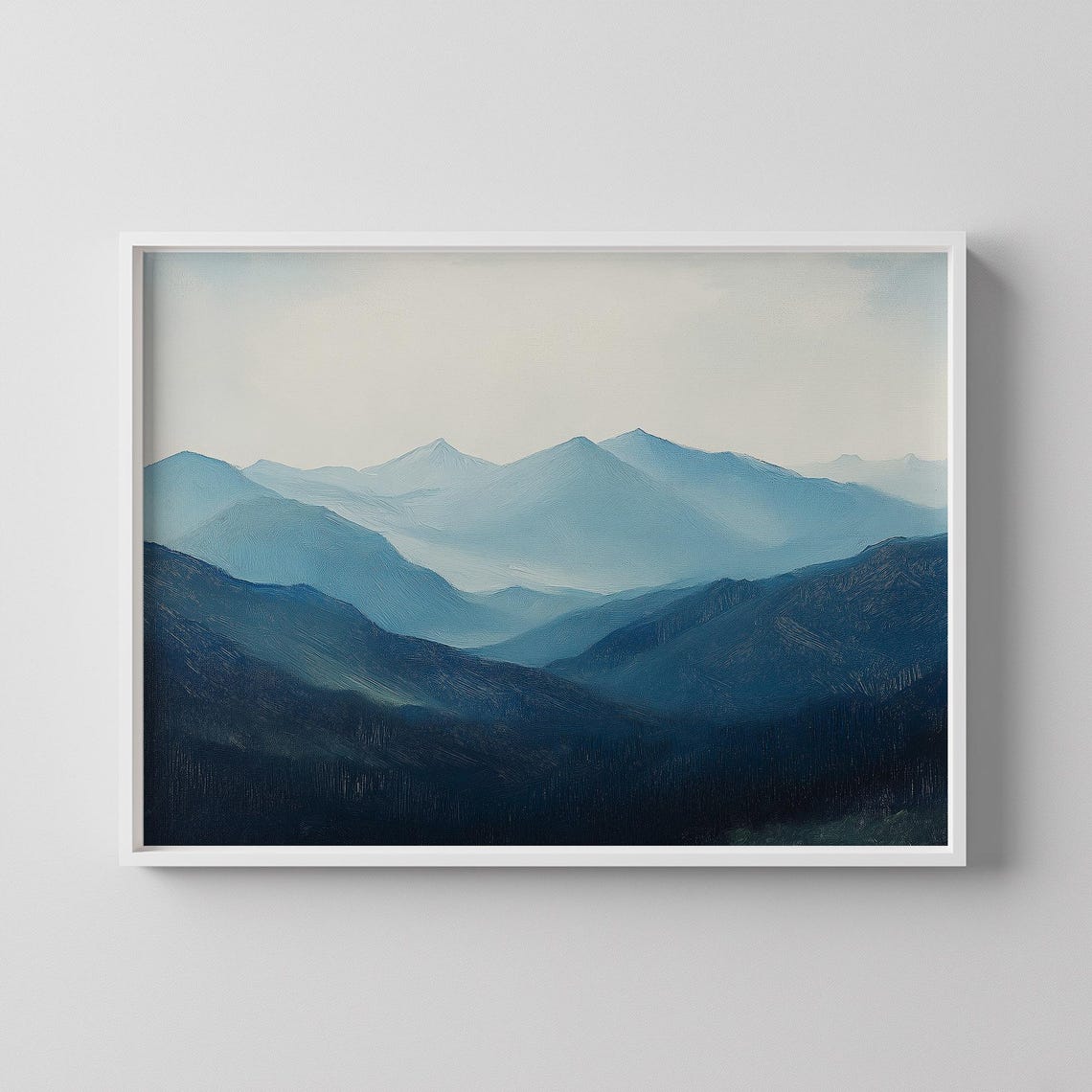 Misty Blue Mountain Ridges Tranquil Foggy Landscape Art Poster