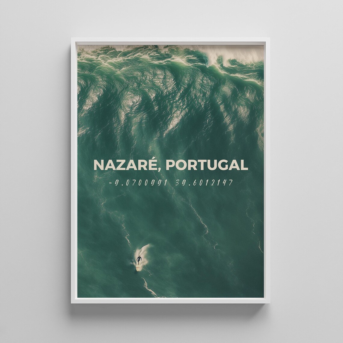 Nazare Portugal Giant Wave Surfer Aerial Ocean Photography Poster