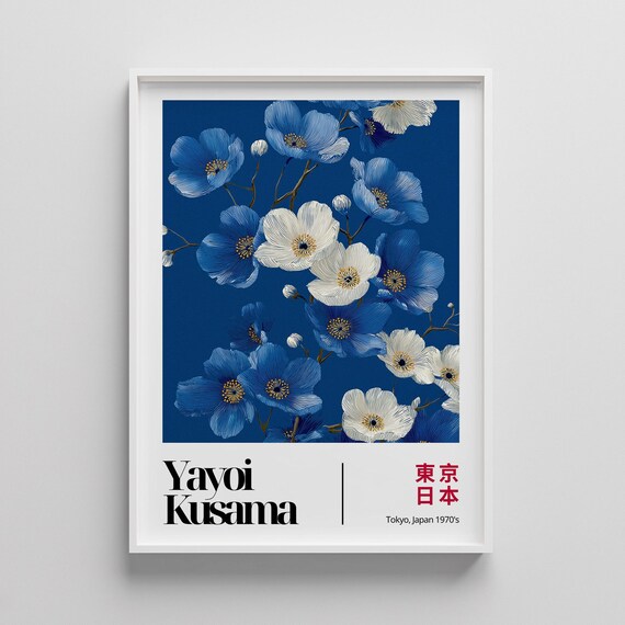 Navy Yayoi Kusama Exhibition Poster Japanese Gallery Wall Art