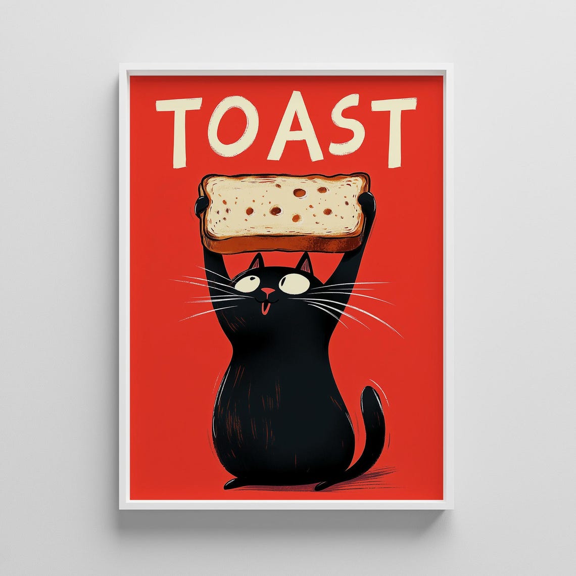 Funny Black Cat On Toast Print Humorous Kitten Meme